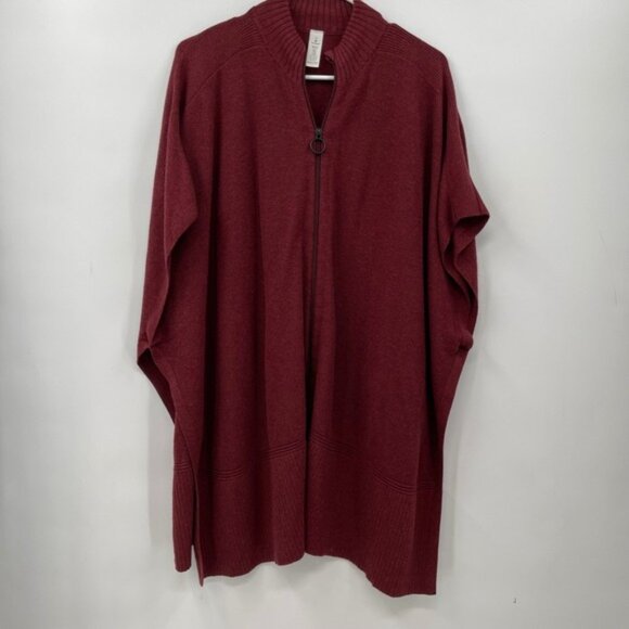 Lululemon OS Burgundy Red Yak Wool Blend Zip Up Poncho Sweater Cape - Picture 1 of 9